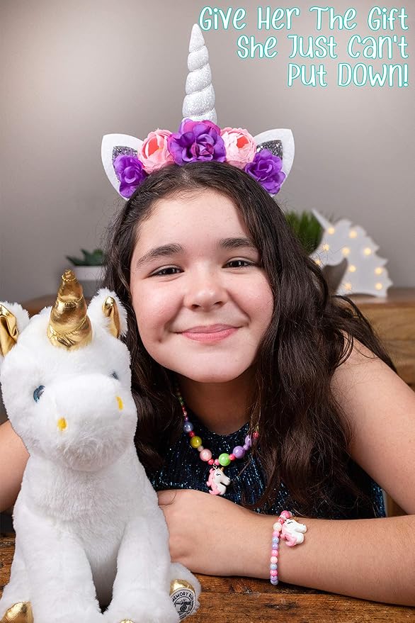 The Memory Building Company Kids Toys - Large Unicorn Surprise Box for Girls and Boys w/Unicorn Plush, Coloring Book and Markers, Jewelry and Horn Headband - Awesome Gift for Girls Age 6 & Up