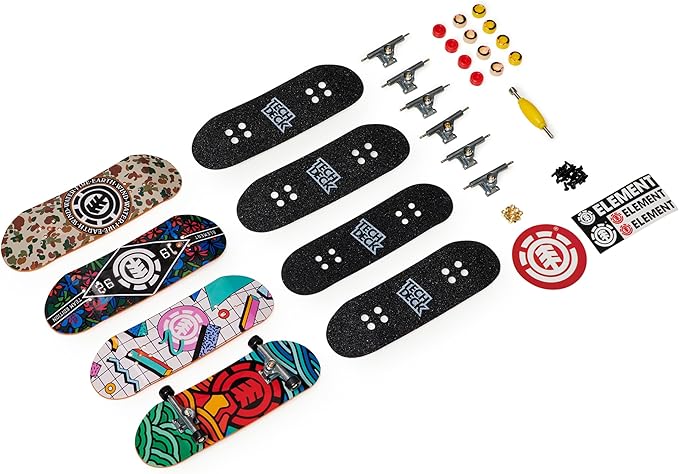 TECH DECK, Ultra DLX Fingerboard 4-Pack, Element Skateboards, Collectible and Customizable Mini Skateboards, Kids Toy for Ages 6 and up