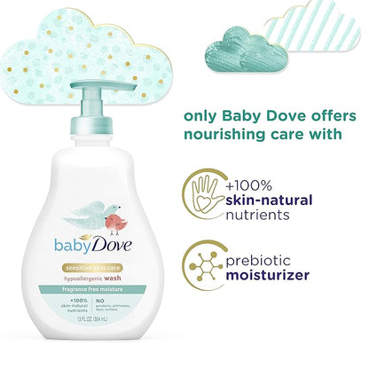 Baby Dove Tip to Toe Baby Body Wash For Baby's Sensitive Skin Sensitive Moisture Washes Away Bacteria, Fragrance-Free and Hypoallergenic Baby Soap 13 Fl 3)