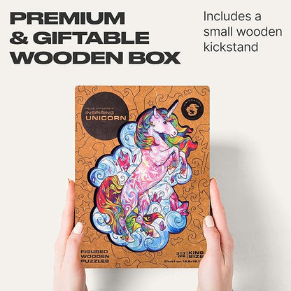 UNIDRAGON Wooden Jigsaw Puzzles - Inspiring Unicorn, 313 pcs, King Size 12.2"x16.1", Beautiful Gift Package, Unique Shape Best Gift for Adults and Kids
