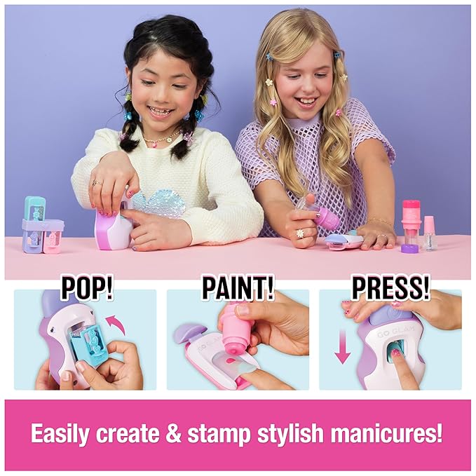 Cool Maker, GO GLAM Studio Nail Kit, Style 200 Nails with 4 Designs, 2 Polish Applicators & Mask, Arts and Crafts Kids Toys for Girls Ages 7 and up