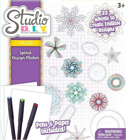 Sunny Days Entertainment Studio DIY Spiral Design Maker | Creative Art Set with 22 Spiral Wheels, Colored Pens, and 20 Sheets of Art Paper for Kids