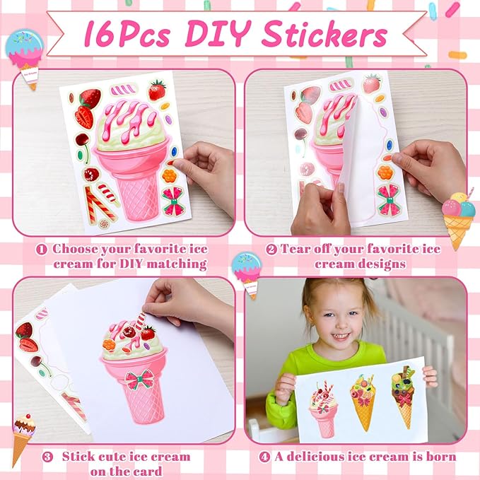Winrayk Ice Cream Party Favors Birthday Supplies for 12 Kids, Drinking Straw Gift Bag Diy Sticker Keychain Slap Bracelet, Goody Bag Stuffers Pinata Filler Girls Two Sweet Birthday Party Supplies Decor