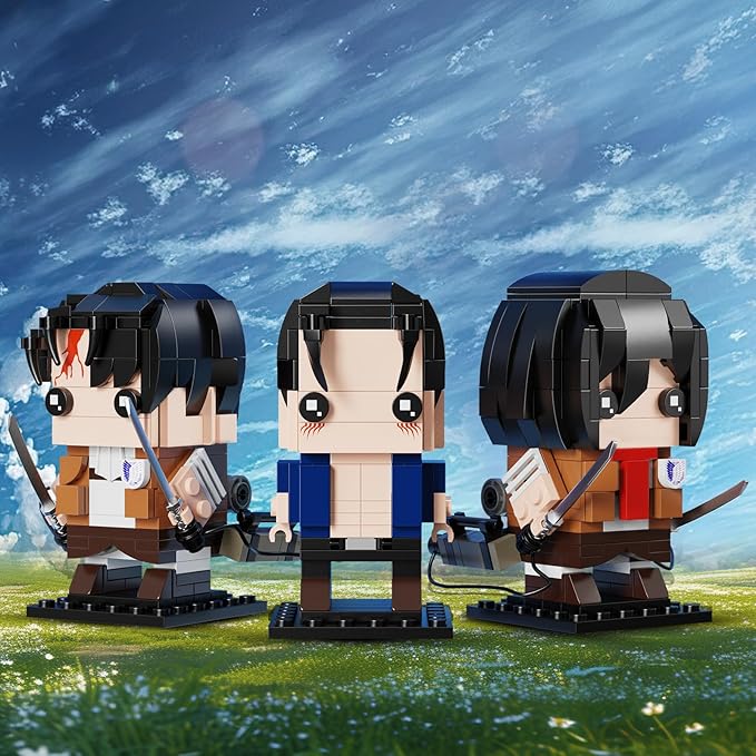 Titan Action Figures Building Block Sets, 3 in 1 Popular TV Eren Yeager/Levi/Mikasa Anime Model Toys, Suitable for Fans Boys Kids Attacck Cartoon Building Kit Birthday