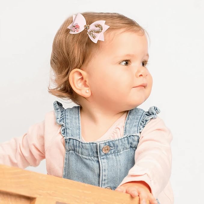 Birthday Girl bow for Baby Girls - 1st Birthday Pink Bow Headdress,Gold Glitter Birthday Bow Headband Flowers