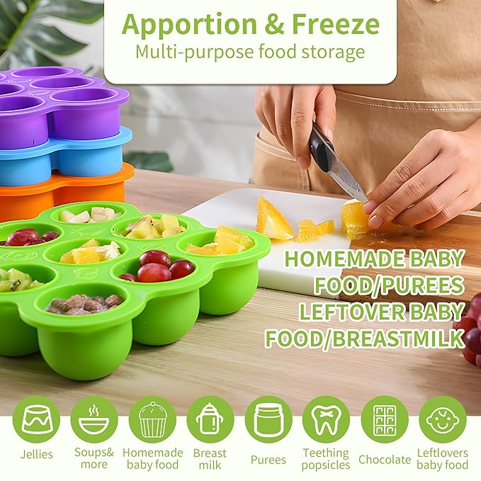 WAJIAYON Baby Food Storage Container, Silicone Baby Food Freezer Tray with Lid