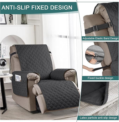 Ruaozz 100% Waterproof Recliner Chair Cover Non-Slip Reclining Cover for Recliner Chair Washable Chair Seat Cover with Elastic Straps for Kids, Dogs, Pets (Charcoal Grey, 23'')