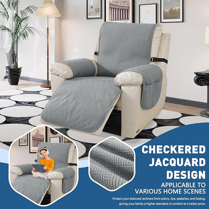 Easehomey 100% Waterproof Recliner Chair Covers, Non-Slip Recliner Covers That Stay in Place with Two Pocket Elastic Straps Washable Large Reclining Chair Cover Furniture Protector (Light Grey, 28")