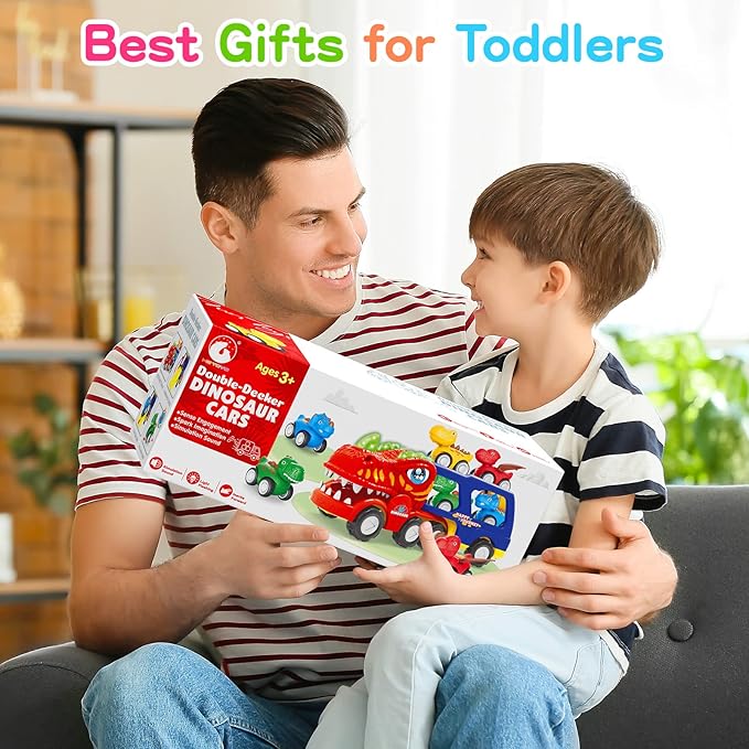 Toys for 1 2 3 4 Year Old Boys Girls, 5 in 1 Toy Trucks for Boys Age 2-3 with 4 Dinosaur Toy Cars for Toddlers 1-3