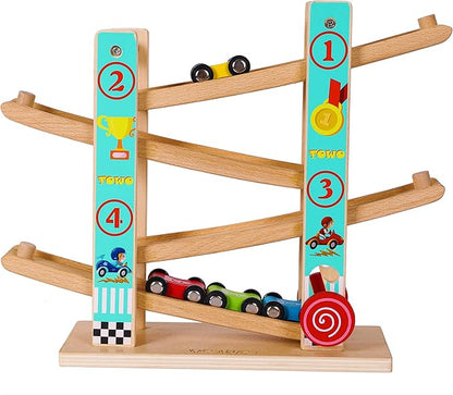 TOWO Pure Wooden Car Ramp - Zig Zag Car Slide 4 Wooden 2 3 4