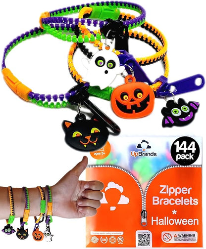 UpBrands 144-Pack Halloween Fidget Zipper Bracelets Bulk - Exciting Sensory Toys for Kids & Adults, Perfect for Fun Halloween Goodie Bags Stuffers and Party Favors Kit