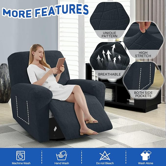 MAXIJIN Waterproof Recliner Chair Covers 3 Pieces Recliner Cover That Stay in Place, Washable Lazy Boy Recliner Slipcovers with Pockets Reclining Protector for Pet, Kids (Recliner, Dark Gray)