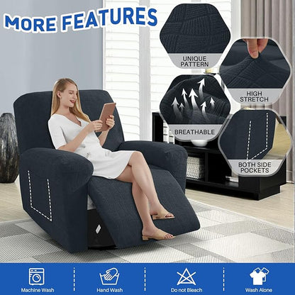 MAXIJIN Waterproof Recliner Chair Covers 3 Pieces Recliner Cover That Stay in Place, Washable Lazy Boy Recliner Slipcovers with Pockets Reclining Protector for Pet, Kids (Recliner, Dark Gray)