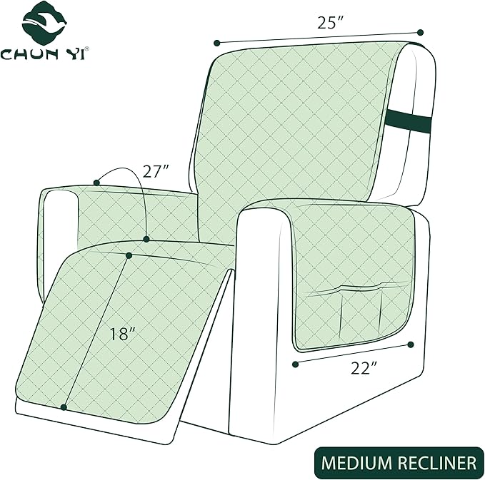 CHUN YI Recliner Chair Cover, Non-Slip Recliner Covers That Stay in Place, Washable Lazy Boy Recliner Covers with Pockets, Water Resistant Recliner Slipcover for Pets (Black, Small Recliner)
