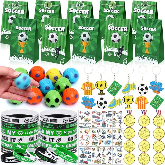 Winrayk Soccer Party Favors Birthday Supplies Soccer Goodie Bags Fidget Spinner Medal Bracelet Keychain Tattoo Sticker Kids Boys Girls Soccer Pinata Filler Sports Soccer Birthday Party Favors Supplies