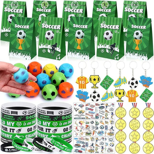 Winrayk Soccer Party Favors Birthday Supplies Soccer Goodie Bags Fidget Spinner Medal Bracelet Keychain Tattoo Sticker Kids Boys Girls Soccer Pinata Filler Sports Soccer Birthday Party Favors Supplies