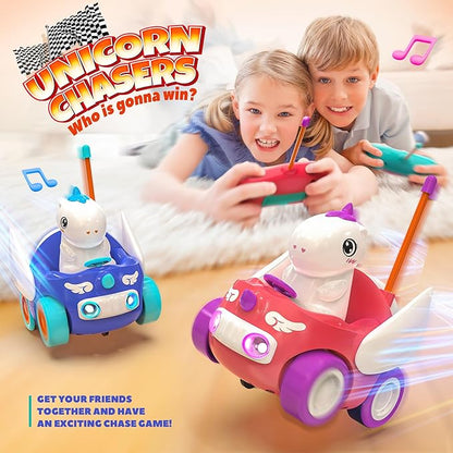 BEZGAR Unicorn Car - 2 Pack Unicorn Monster Truck with Replaceable Unicorn Drivers, Birthday Gift Idea for Boys and Girls 2 3 4 5 6 7