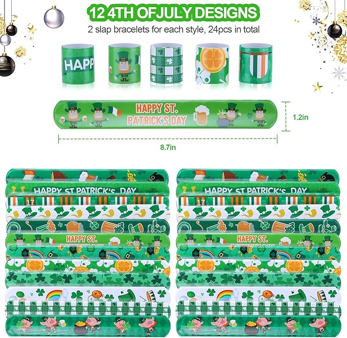 xutengy 48PCS St. Patricks Day Party Favors Accessory，Rubber Bracelets Silicone Wristbands for Party Supplies Shamrock Rubber Bracelets for kids teens Gifts Holiday