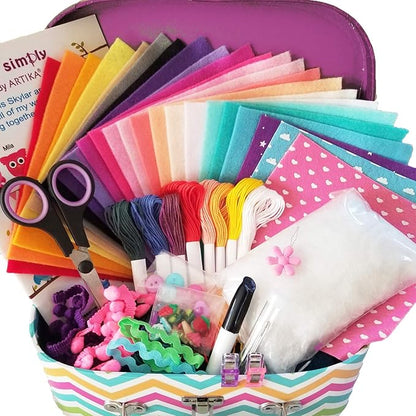 ARTIKA Owl Themed Kids Sewing Kit with Booklet, Stencil & Travel Case