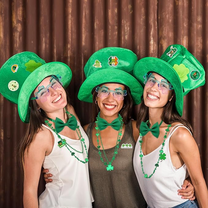 St Patricks Day Party Favors, St Patricks Day Accessories with Shamrock Necklace Eyeglasses Stickers Bows Headbands, St Patricks Day Gifts for Kids Adults (Pack of 74)