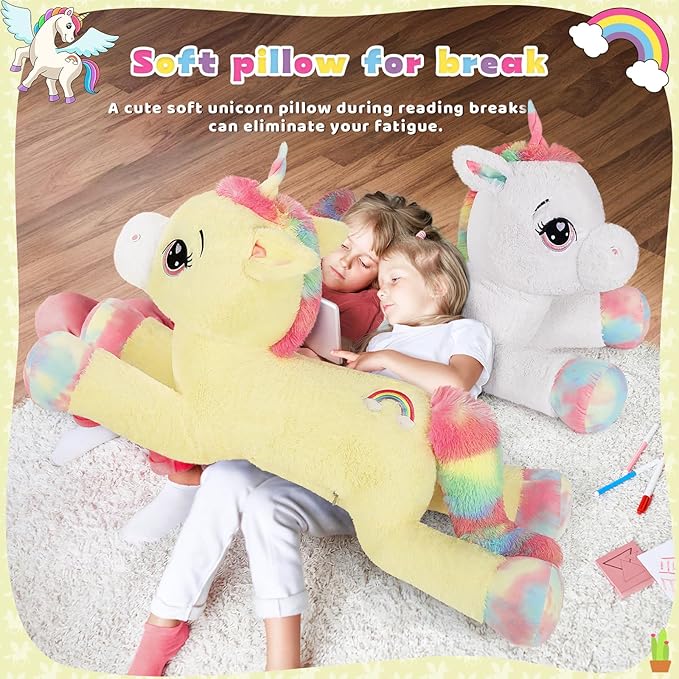 Tezituor 43 inch Unicorn Stuffed Animals, Large Unicorn Plush Pillow for Boys Girls, Soft Plush Toys for Kids, Christmas, Birthday, Valentine's (Yellow)