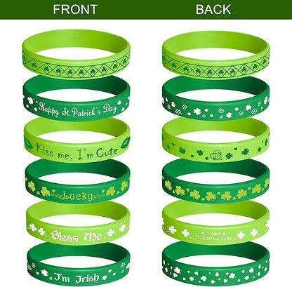 TUPARKA St. Patrick's Day Rubber Wristbands Silicone Shamrock Irish Wristband Bracelet for Party Favors Kids School Gifts Supplies, 36 Pcs 6 Styles