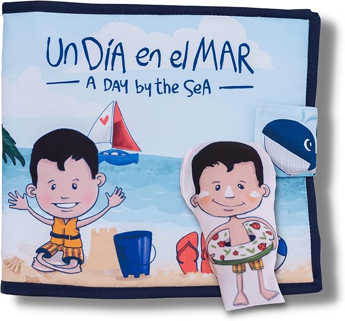 Bilingual Quiet Book for 18 months Babies Boys and Girls | Written in English and Spanish | 1 Plush Toy Included | Sensorial Felt Book for Babies | Carry on Travel Toy | Preschool and Early Learning.