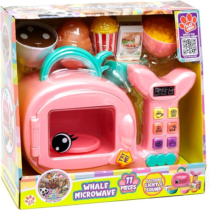 Boley Zoo Troop: Whale Microwave - 17pc Playset, Electronic Light & Sound, Animal Shaped Kitchen Appliance, Food Accessories, Pretend Play, Kids Ages 2+