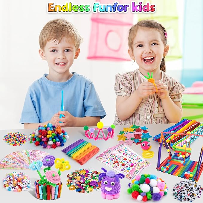 Sundaymot Arts and Crafts Supplies for Kids, 2000+Pcs Craft Kits for Kids, DIY School Craft Project, Bulk Craft Set, Includes Art Supplies and Oxford Cloth Bag, Arts and Crafts for Kids Ages 6+