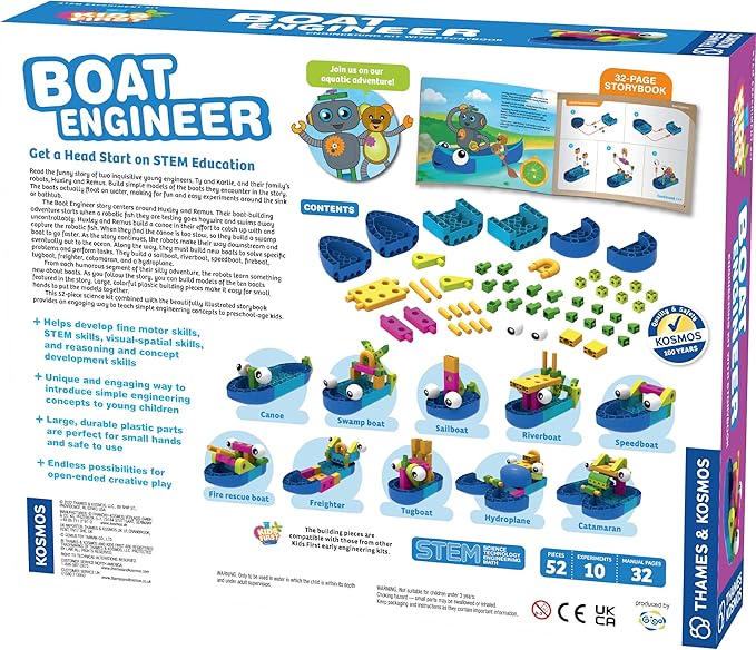 Thames & Kosmos Kids First Boat Engineer STEM Experiment Kit for Young Learners, Build 10 Non-Motorized Models, Play & Learn with Storybook Manual, Parents’ Choice Gold Award Winner