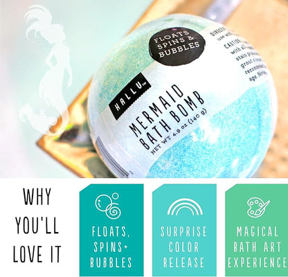 Hallu Mermaid Large Bath Bomb, Citrus Peony and Amber Scent 140 g, 8