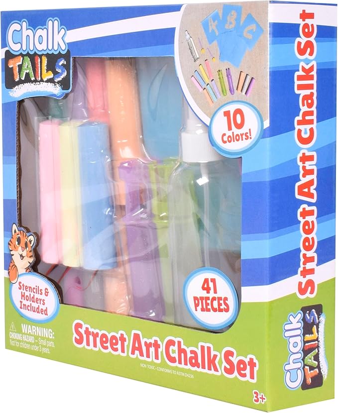 Sunny Days Entertainment, LLC. Creative Chalk Activity Set includes 35 Stencils, 10 Colors, 2 Blending Sponges, 2 Chalk Holders, 1 Spray Bottle | Activity and Games Kids Ages 3+