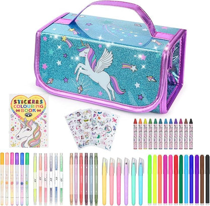 Washable Scented Markers Set for Kids - Unicorn Coloring Art Supplies Set for Kids Ages 4-8 Bithday Gifts for 4-8 Year Old girls Unicorn Pencil Case 54 PCS
