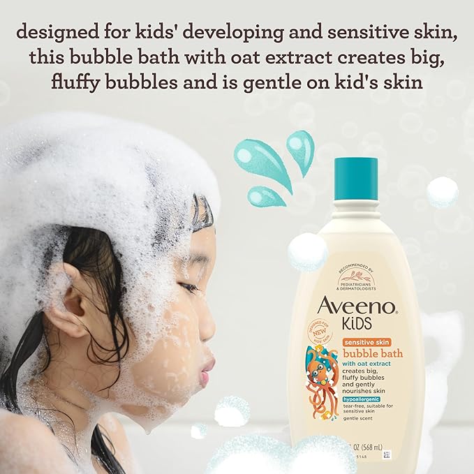 Aveeno Kids Bubble Bath, Children's Bubble Bath for Sensitive Skin with Oat Extract 19.2 fl.