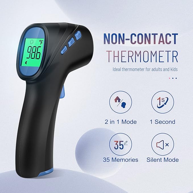 Forehead Thermometer for Adults and Kids, Digital Infrared Thermometer with Fever Alarm