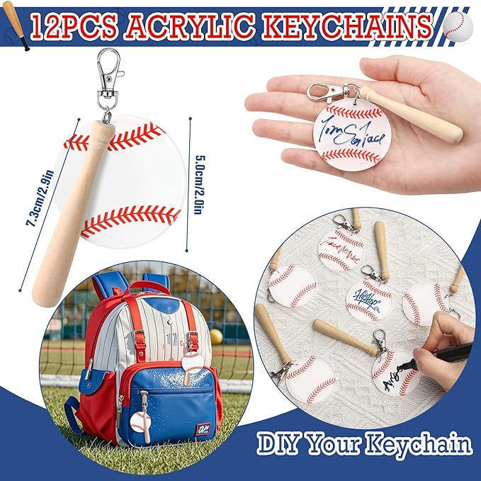Winrayk 99Pcs Baseball Party Favors Birthday Supplies for Kids, Acrylic Keychain Paper Bag Silicone Bracelet Gift Card Sticker, Goodie Stuffer Teen Girls Boys Sports Baseball Themed Party Favors Decor