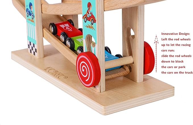 TOWO Pure Wooden Car Ramp - Zig Zag Car Slide 4 Wooden 2 3 4