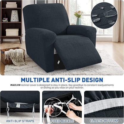 MAXIJIN Waterproof Recliner Chair Covers 3 Pieces Recliner Cover That Stay in Place, Washable Lazy Boy Recliner Slipcovers with Pockets Reclining Protector for Pet, Kids (Recliner, Dark Gray)