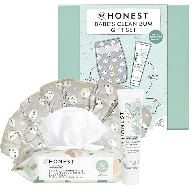 The Honest Company Babe's Clean Bum Gift Set | Diapering + Newborn Essentials 99% Water (60 ct), (2.5 oz), 1, 7