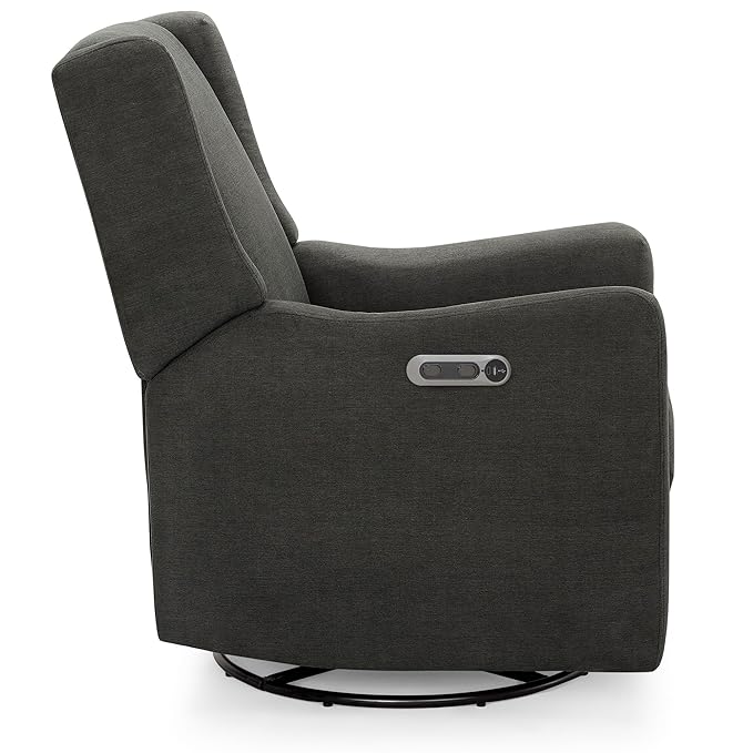 Delta Children Mercer Electronic Power Recliner and Swivel Glider with USB and Type-C Ports in LiveSmart Performance Fabric - Water Repellent & Stain Resistant, Dark Grey