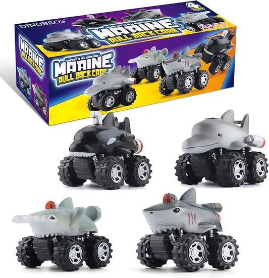DINOBROS Shark Toys Pull Back Cars for Boys and Toddlers 4 Pack 3 Years