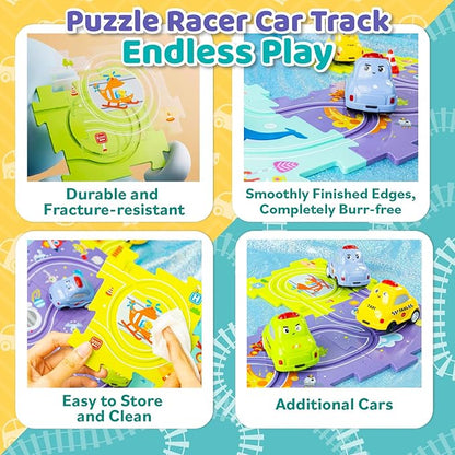 Marlo & Buzz Puzzle Racer Kids Car Track Play Set, Themed Educational Puzzles Racers Tracks with Electric Vehicles for 3+ Childrens (3 Theme (Ocean 24, pcs)
