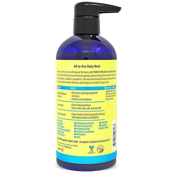 PURA D'OR 16 Oz All-in-One Calming Baby Wash & Shampoo For Hair & Entire Body, Tear Free