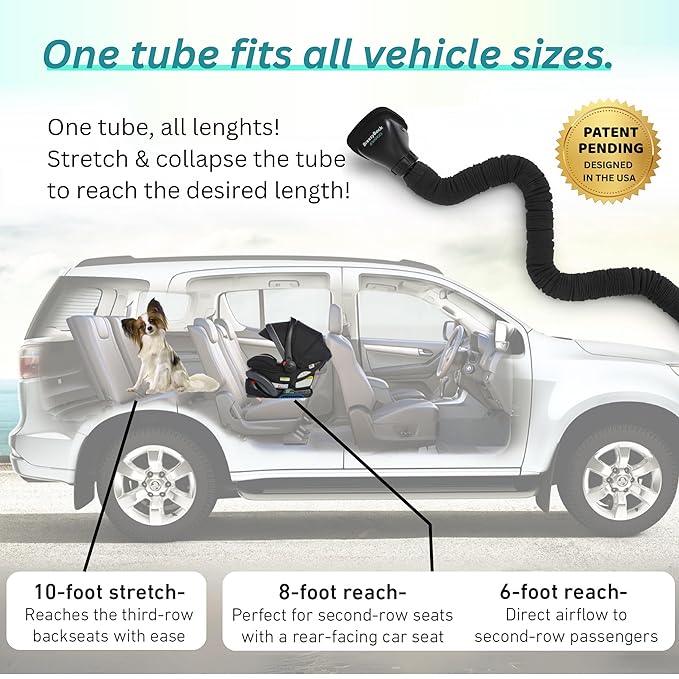 Swanoo Car AC Vent Extender | Air Vent Hose for Backseat | Directs Cool or Hot Air to Kids & Pets | Universal Fit | Extends Up to 10 FT | AC Tube for Baby Car | Back Seat Air Conditioning | BreezyBack