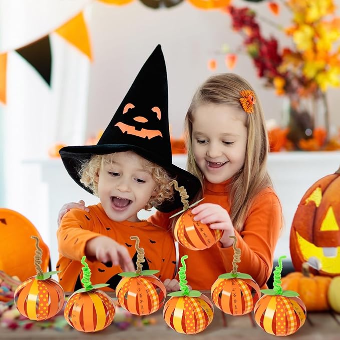 BeYumi 30Pcs Thanksgiving Paper Strip Pumpkin Craft Kit DIY Fall Gratitude Pumpkin Thankful Crafts Autumn Holiday Religious Crafts Decor Home School Classroom Party Fun Activities for Kids