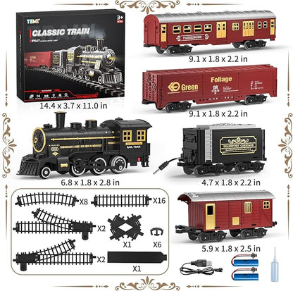 TEMI Train Set for Kids 3-12 Years, Electric Classical Steam Engine Locomotive with Steam