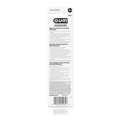 GUM Monsterz Jr Kids’ Toothbrush, Soft Bristled Children’s Toothbrush with Suction Cup, for Ages 5+, 2ct (6pk)