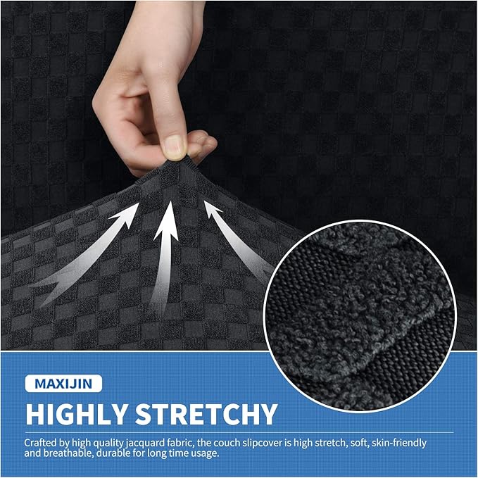 MAXIJIN Oversized Recliner Covers That Stay in Place 4 Pieces Stretch Large Recliner Chair Covers Jacquard Dogs Cats Proof Reclining Slipcovers with Elastic Bottom (XL Recliner, Black)