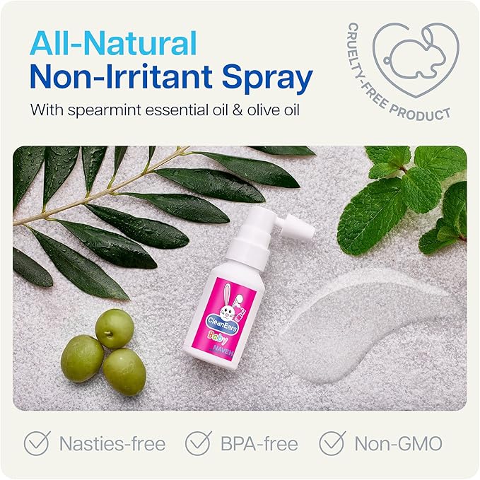 NAVEH PHARMA CleanEars Baby | Ear Wax Removal Kit Spray Ear Wax Softener Cleaner Ear Irrigation and Wax Dissolution | All-Natural Formula | Nonirritant – for Kids and Adults | 1 Fl Oz