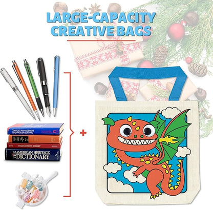 6 Pieces Kids Coloring Goodie Bags, Reusable Canvas Bag, Cute Art Party Favors, Color Your Own Bags for DIY Painting Birthday Carnival Celebration, Party Supplies Gift, Boys